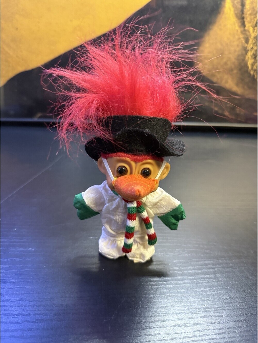Russ Christmas Troll Doll Snowman Red Hair Top Hat Scarf Mask Item 18047